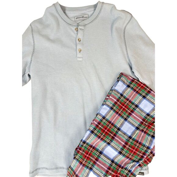 Men's Pj 2Pc. Eddie Bauer Henley M Top Lands end Flannel Pajamas Pants Plaid M/T - Picture 2 of 15